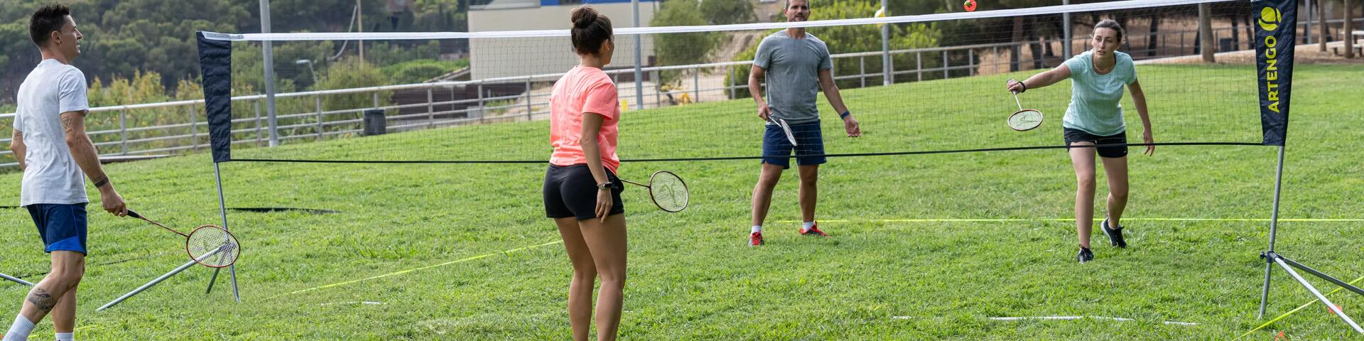 Group of people playing badminton