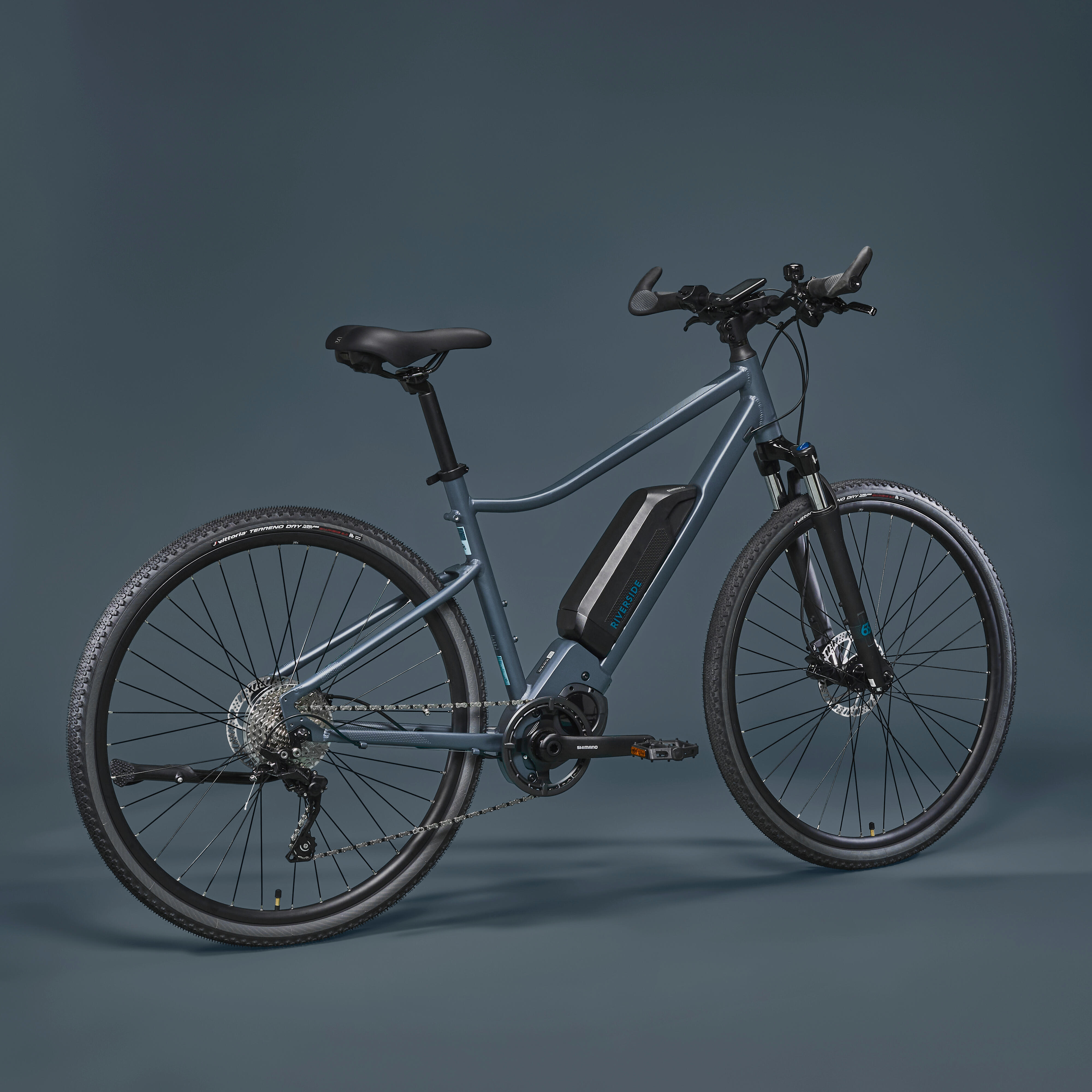 Bici trekking a pedalata assistita RIVERSIDE 540 E azzurra RIVERSIDE |  DECATHLON