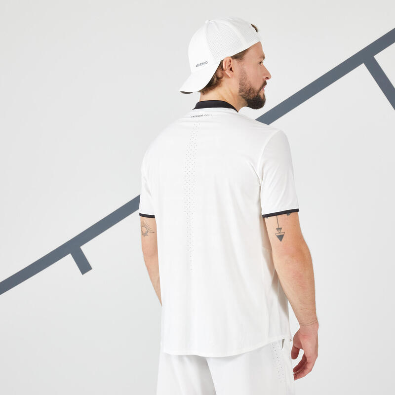 Camiseta de tenis manga corta slim con cuello hombre Artengo TTS Dry blanco