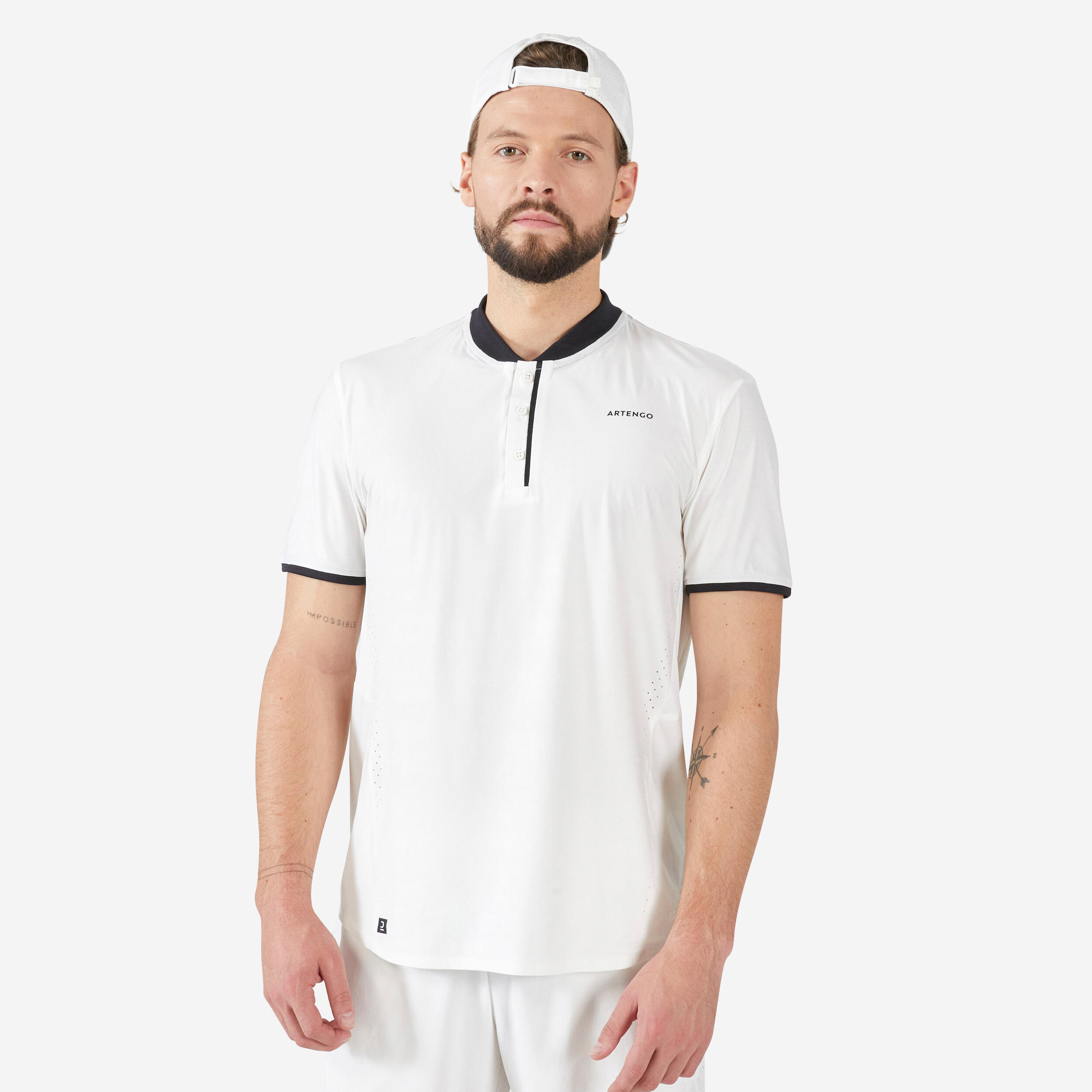 ARTENGO Men's Tennis Short-Sleeved T-Shirt Dry+ - Off-White
