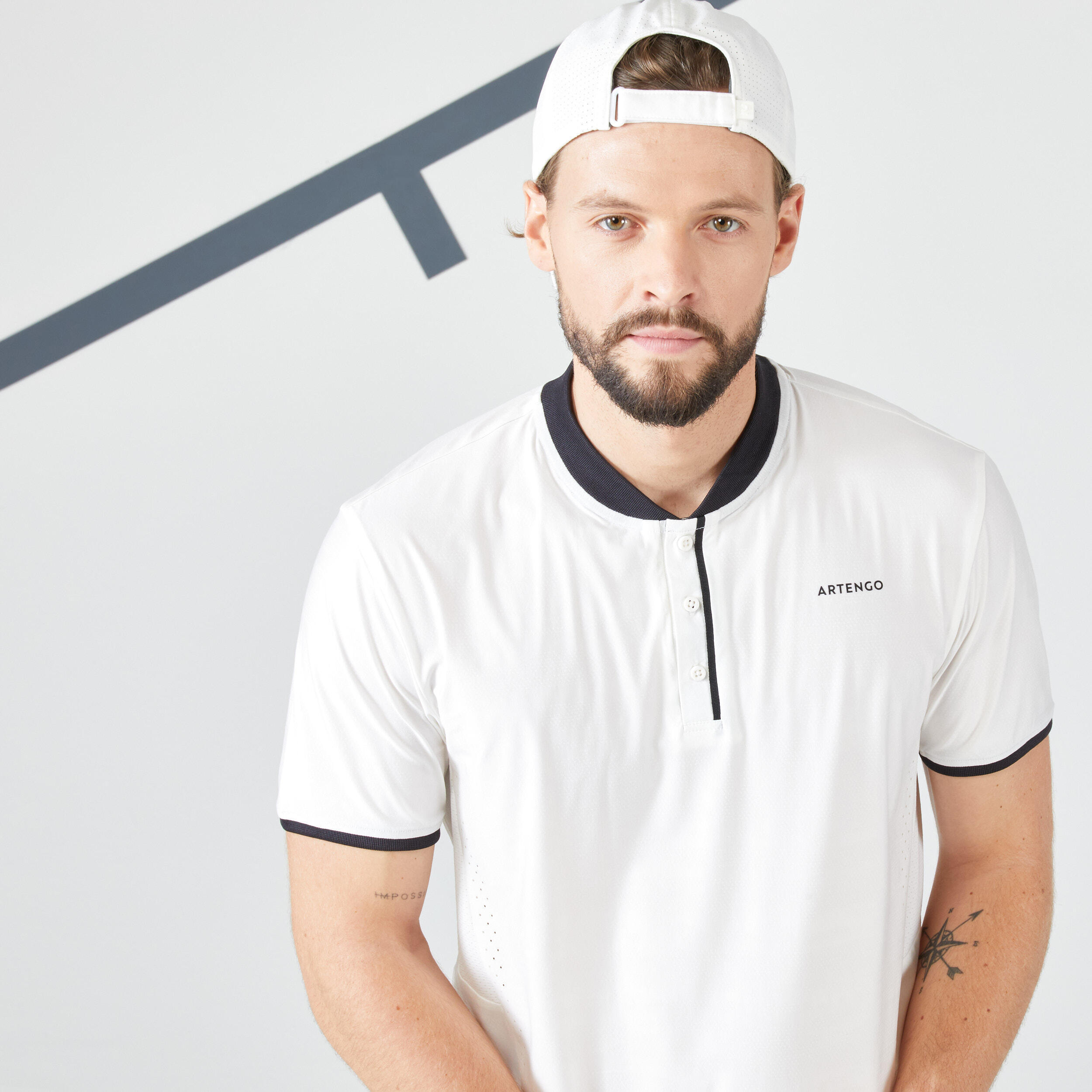 Camiseta de tenis manga corta slim con cuello hombre Artengo TTS Dry blanco 4/7