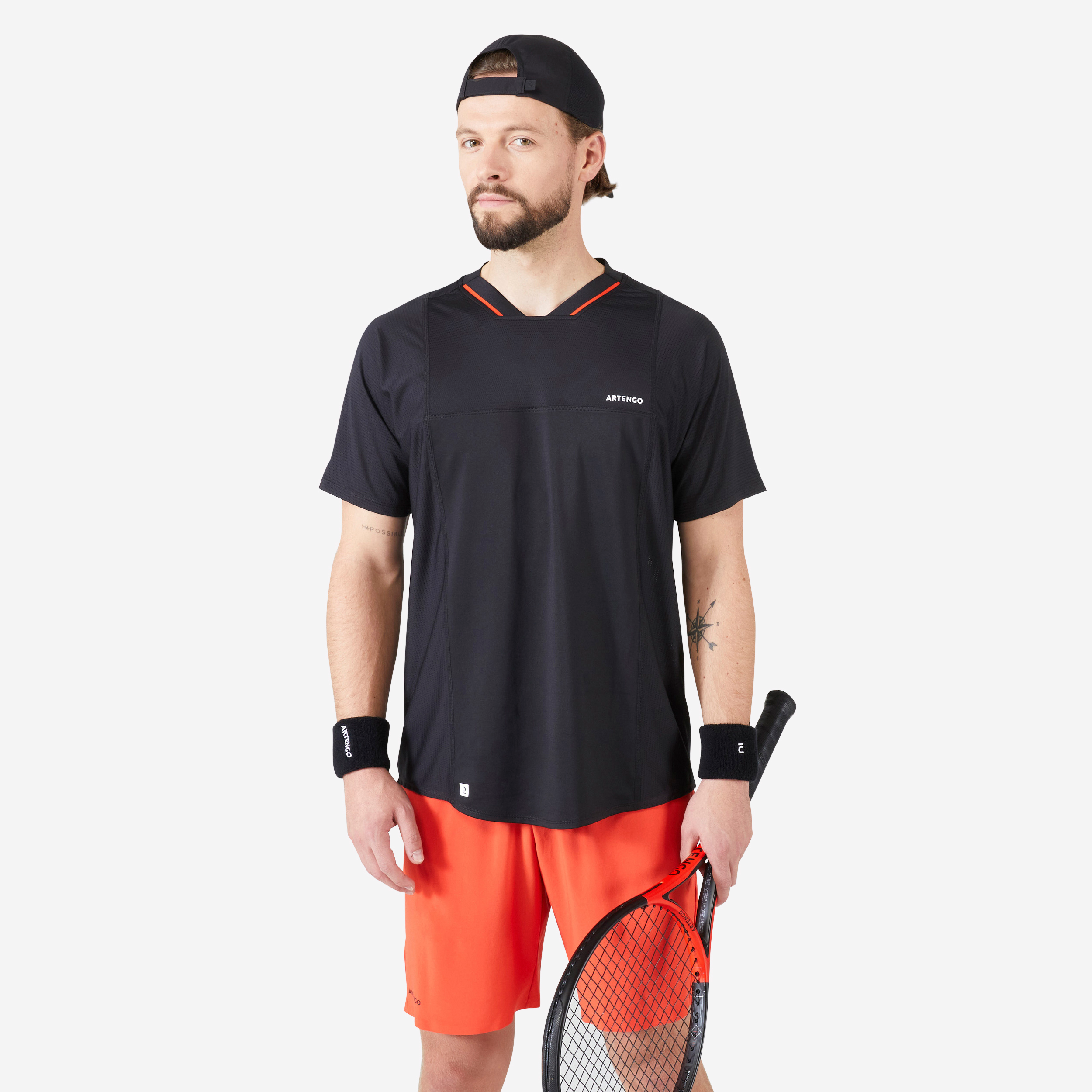 T-shirt tennis manches courtes Homme - ARTENGO DRYVN Noir rouge pour les  clubs et collectivités
