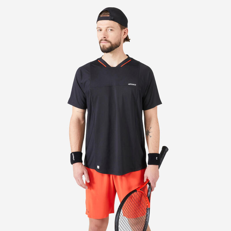 Men's Short-Sleeved Tennis T-Shirt TTS DRY - Black/Red