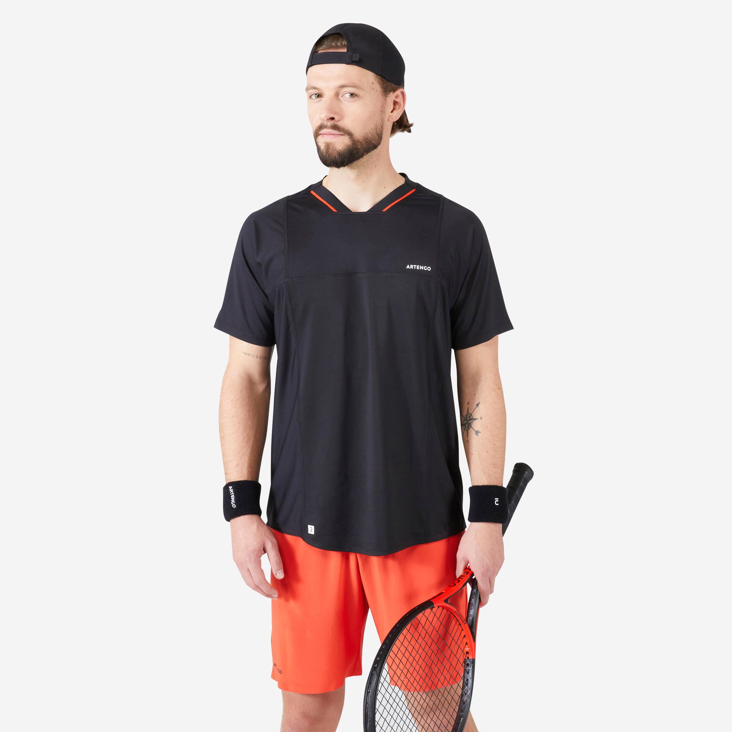 Tricou Tenis TTS DRY Negru-Roșu Bărbați La Oferta Online ARTENGO imagine La Oferta Online