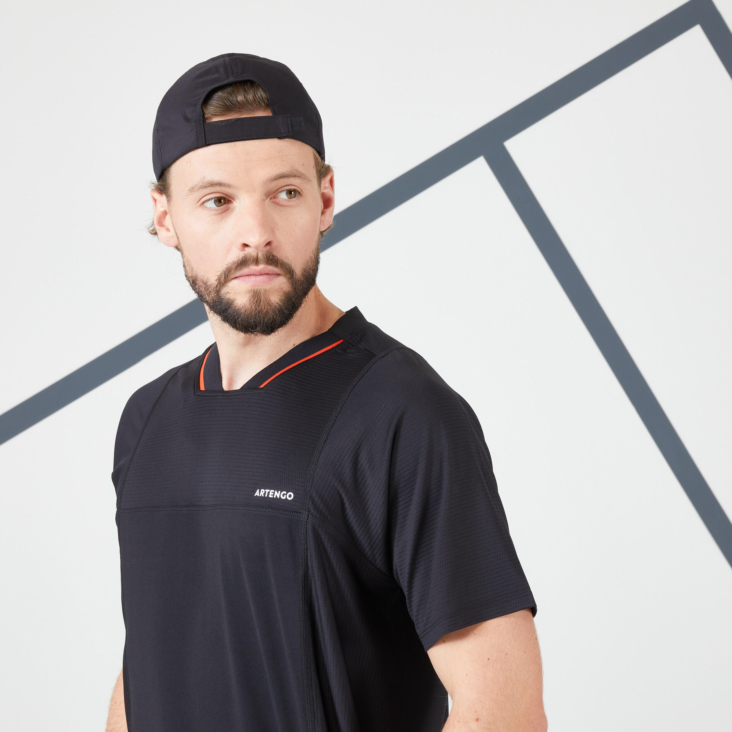 Camiseta de tenis manga corta hombre ARTENGO DRY VN Ocre Negro Decathlon