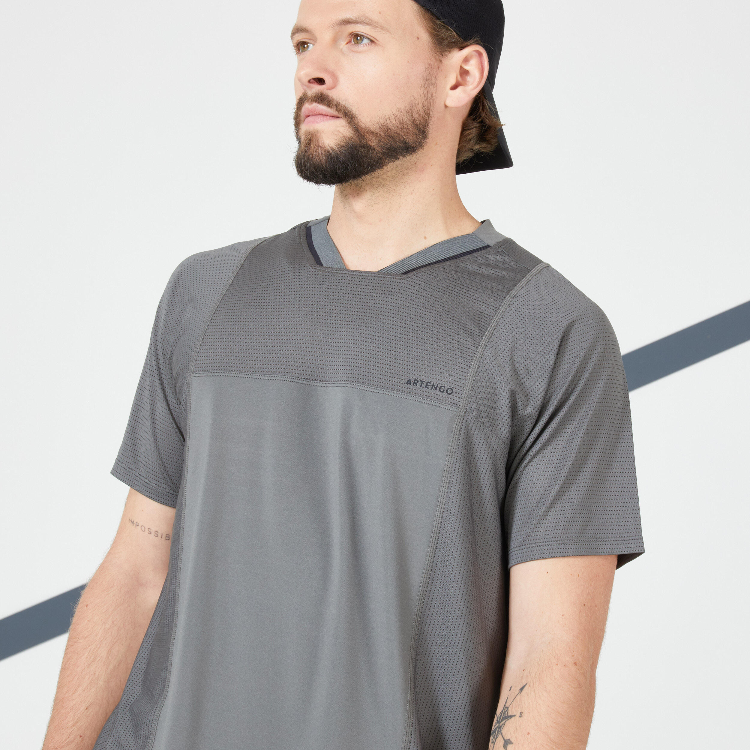 Men's Tennis Short-Sleeved T-Shirt Dry VN - Khaki/Black 7/11