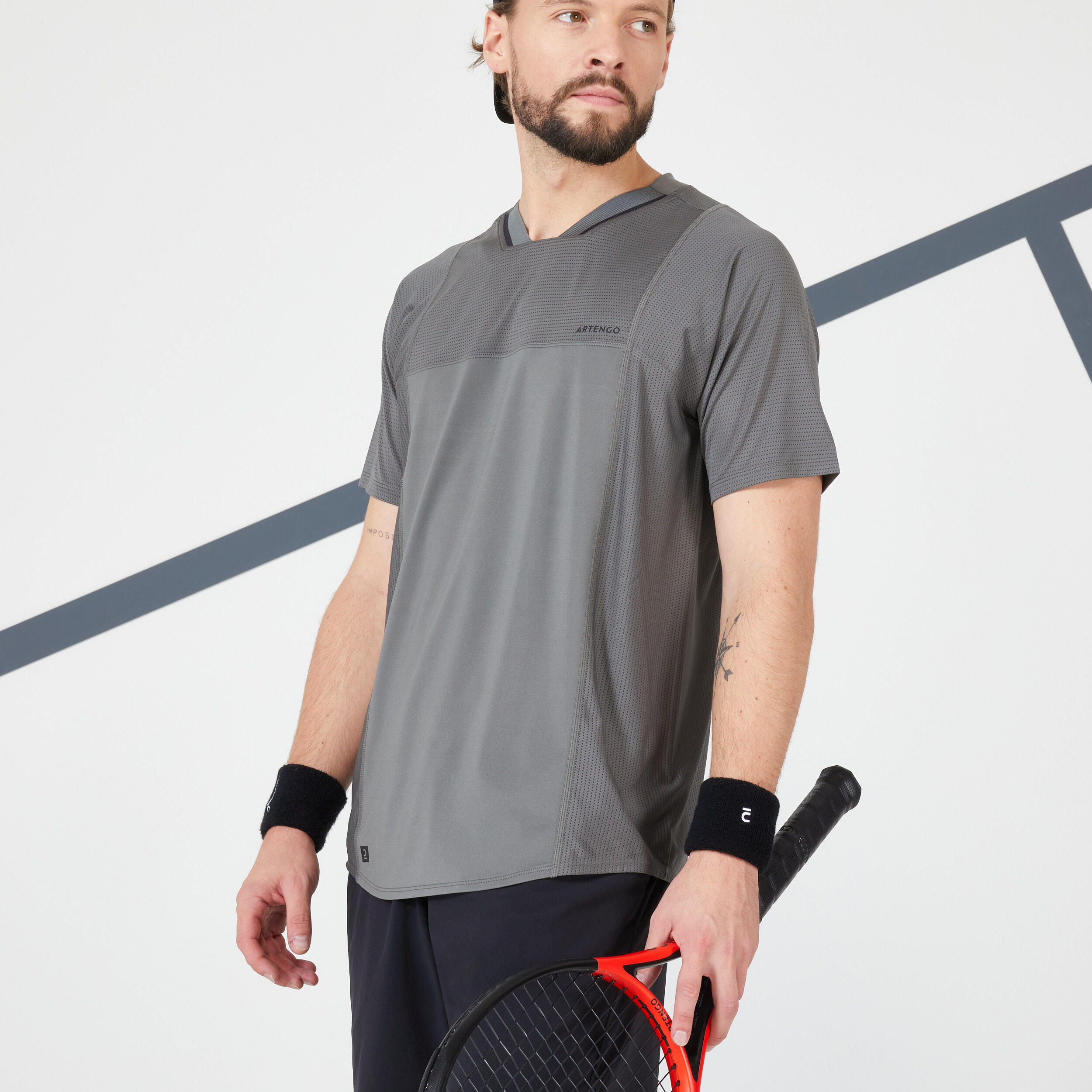 Men's Tennis Short-Sleeved T-Shirt Dry VN - Khaki/Black 5/11