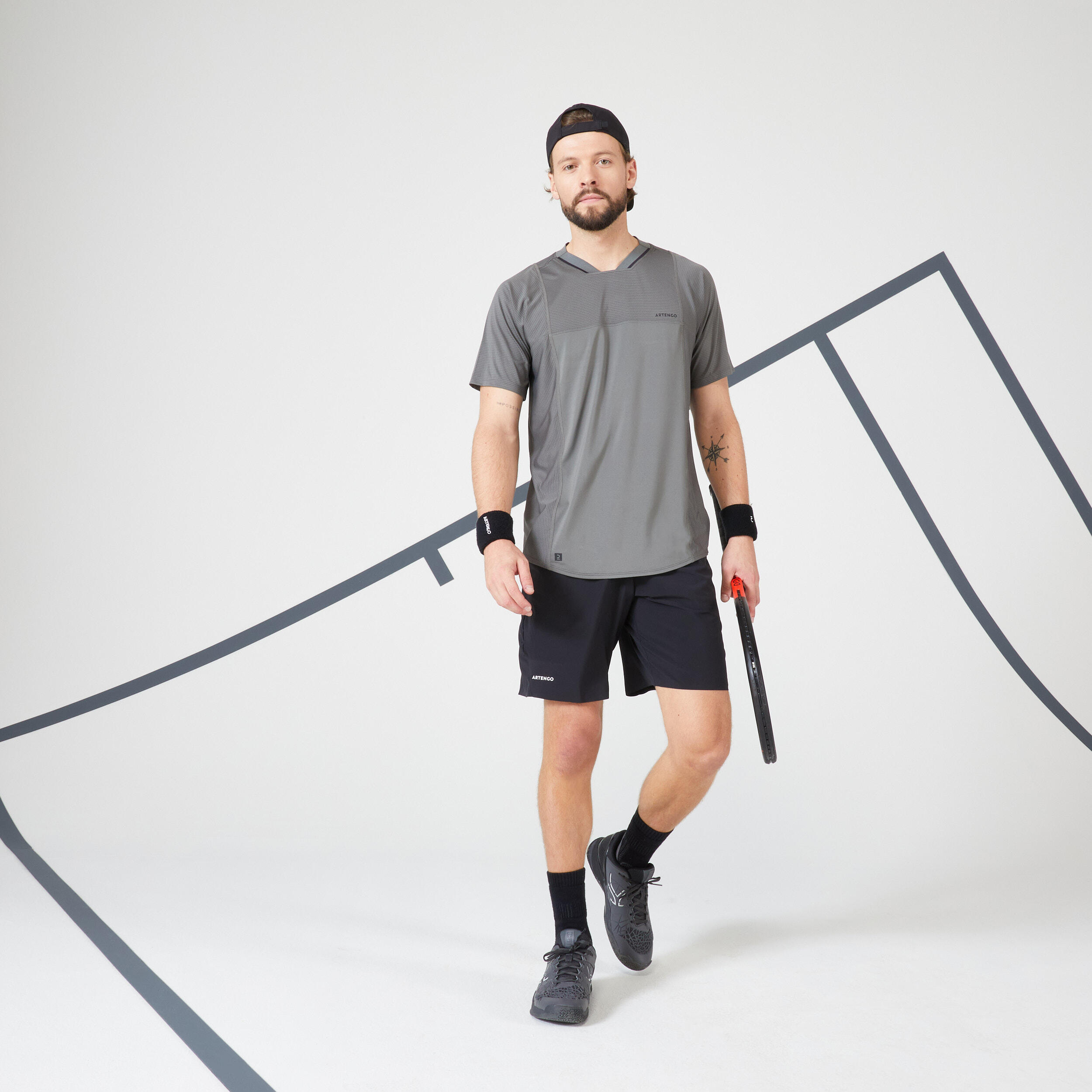 Men's Tennis Short-Sleeved T-Shirt Dry VN - Khaki/Black 3/11