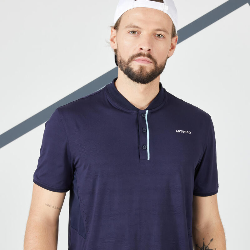 Camiseta de tenis manga corta slim con cuello hombre Artengo TTS Dry azul