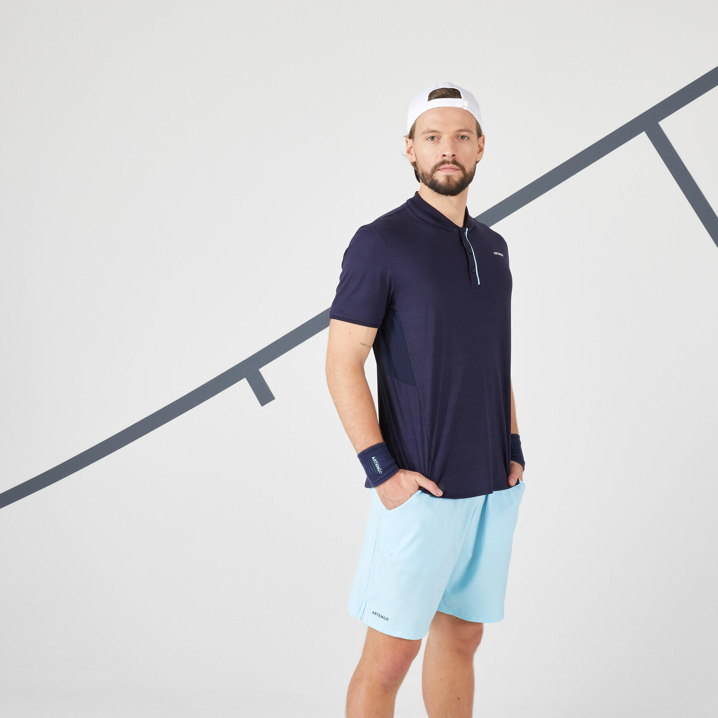 ARTENGO Men's Tennis Short-Sleeved T-Shirt Dry+ - Navy Blue