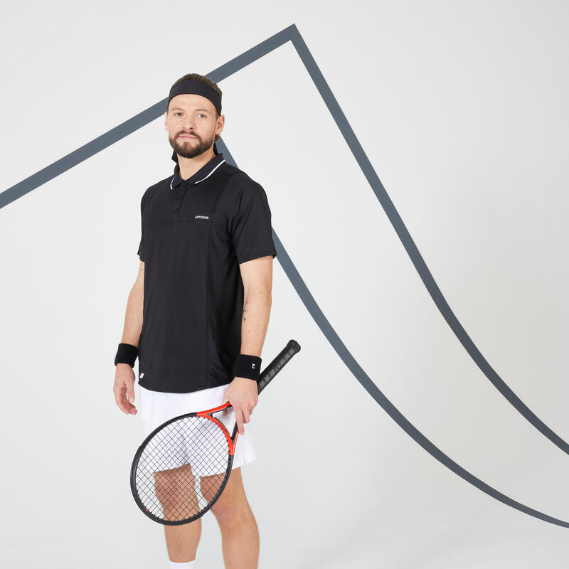 Polo tennis manches courtes Homme - TPO DRY Noir