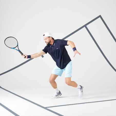 חולצת פולו Dry קצרה לטניס לגברים - נייבי/כחול שמיים