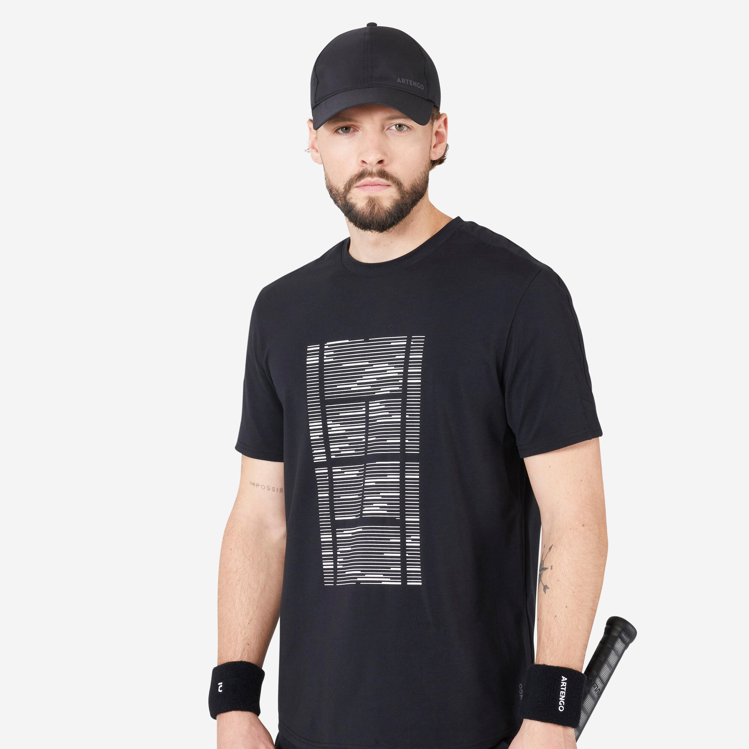 ARTENGO Men's Tennis T-Shirt Soft - Black