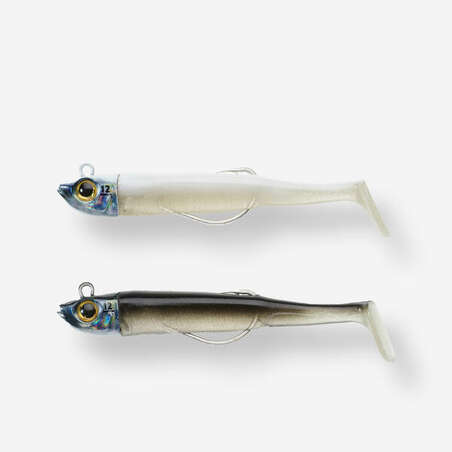 COMBO leurres souples shad texan ANCHO 120 12g dos noir/dos blanc pêche en mer