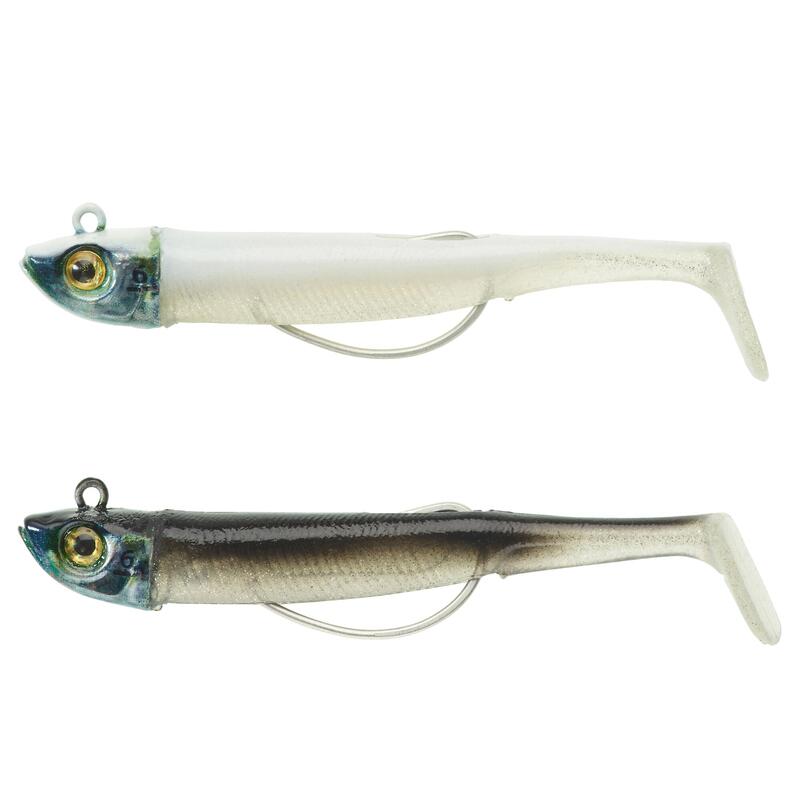 Kit Señuelo Vinilo Pesca Mar Ancho 70 Blanco Dorso Negro Anchoa Shad Tejano 6 g