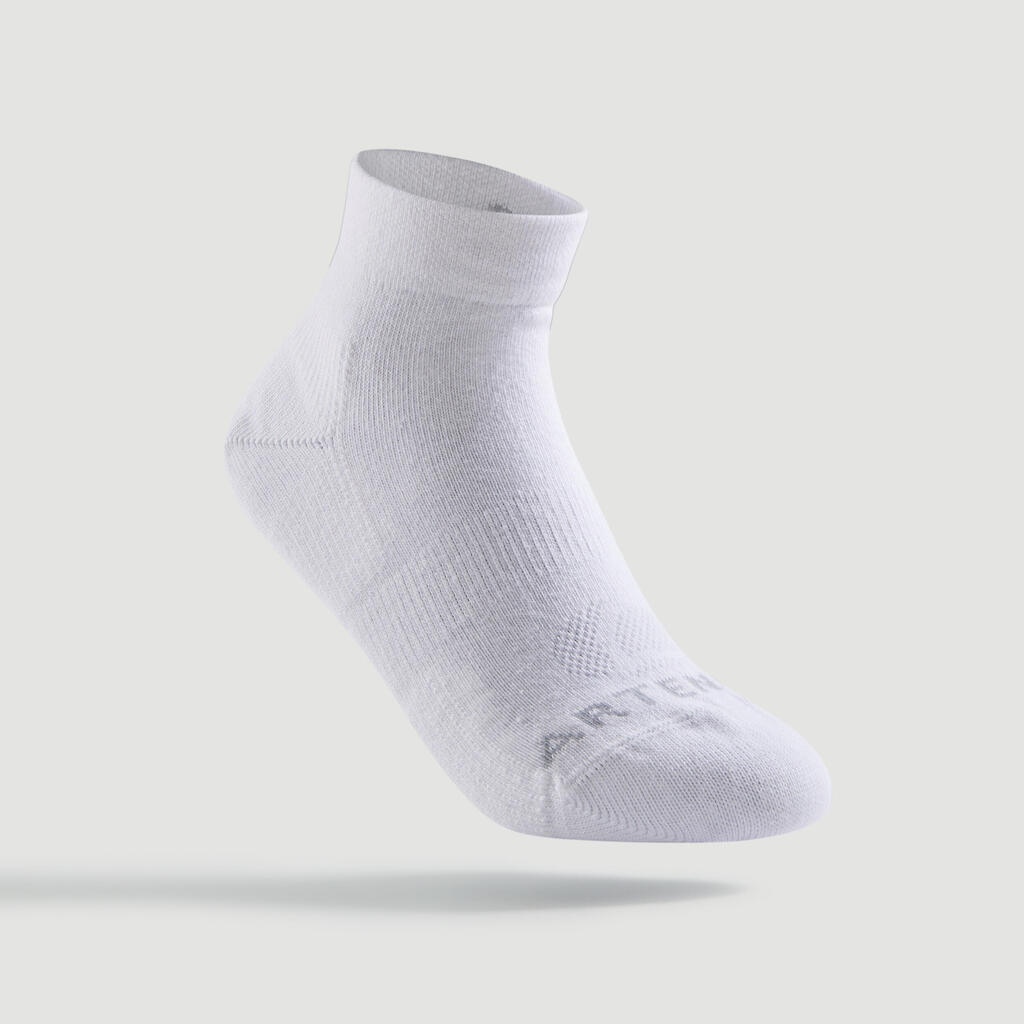 Detské športové ponožky RS 160 stredne vysoké 3 páry tmavomodré, biele