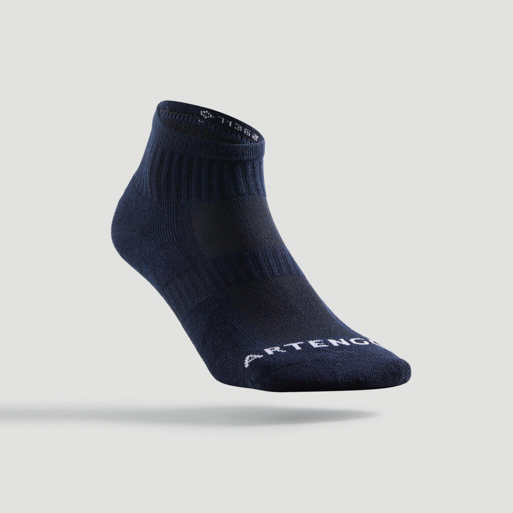 Ponožky na tenis RS 500 stredne vysoké 3 páry bielo-fialové