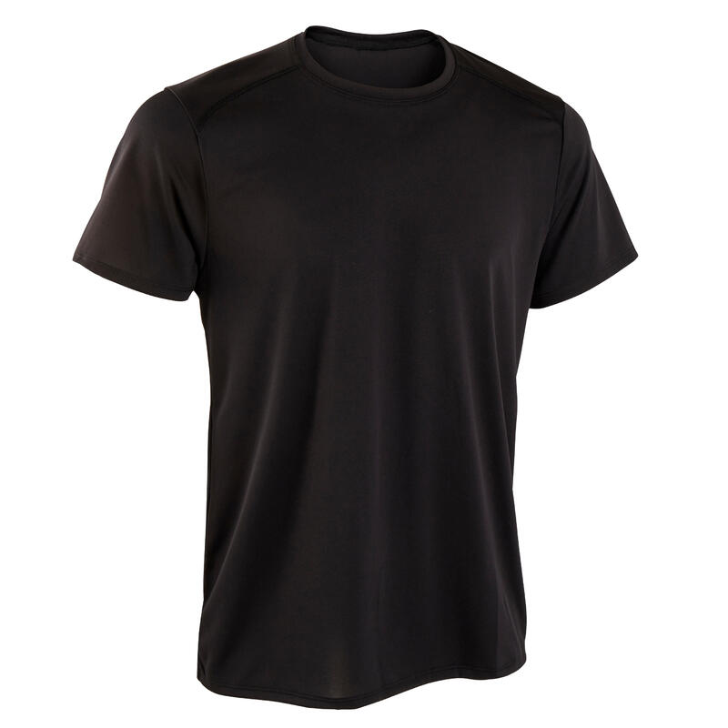 Basic fitness-T-shirt voor heren ronde hals ademend zwart