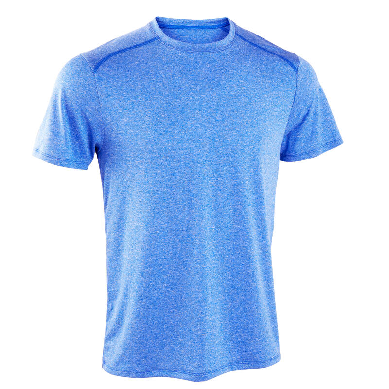 Fitnesssshirt voor heren Essential ademend ronde hals gemêleerd blauw