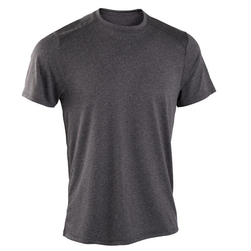 Basic fitness-T-shirt voor heren ronde hals ademend gemêleerd grijs