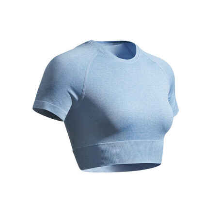 Camiseta crop top fitness manga corta seamless Mujer azul
