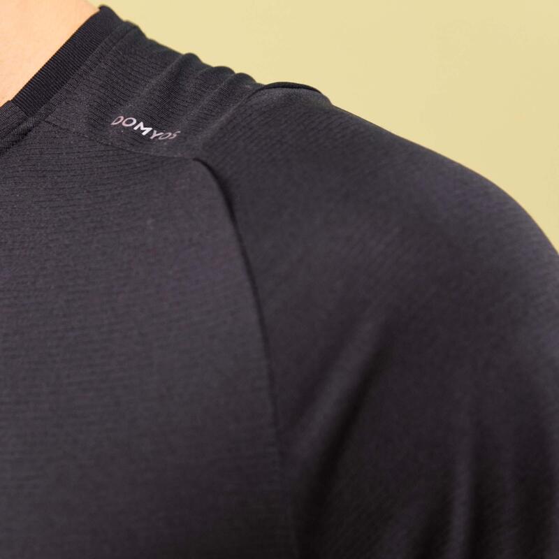 Ademend fitness T-shirt voor heren ronde hals zwart