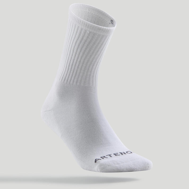 Calcetines altos de tenis Pack de 3 Artengo RS 100 blanco