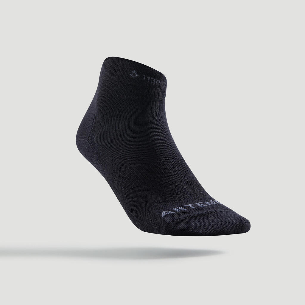 Športové ponožky RS 160 stredne vysoké 3 páry fialové a biele s potlačou