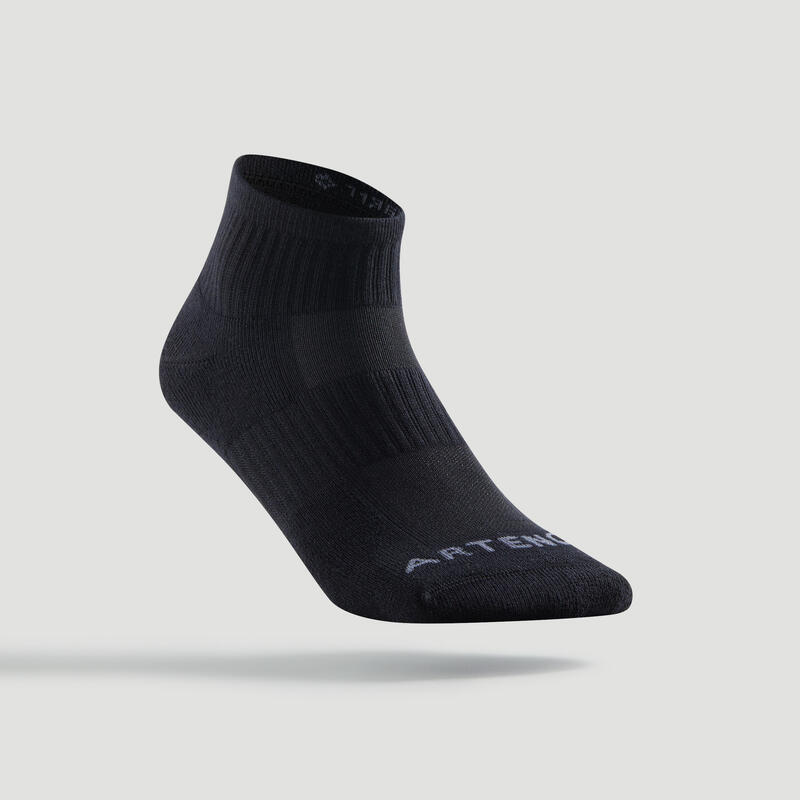 Polovysoké tenisové ponožky RS500 černé 3 páry 