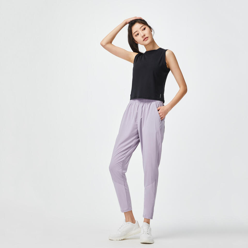Pantalon jogging coupe carotte Fitness Cardio Femme Violet