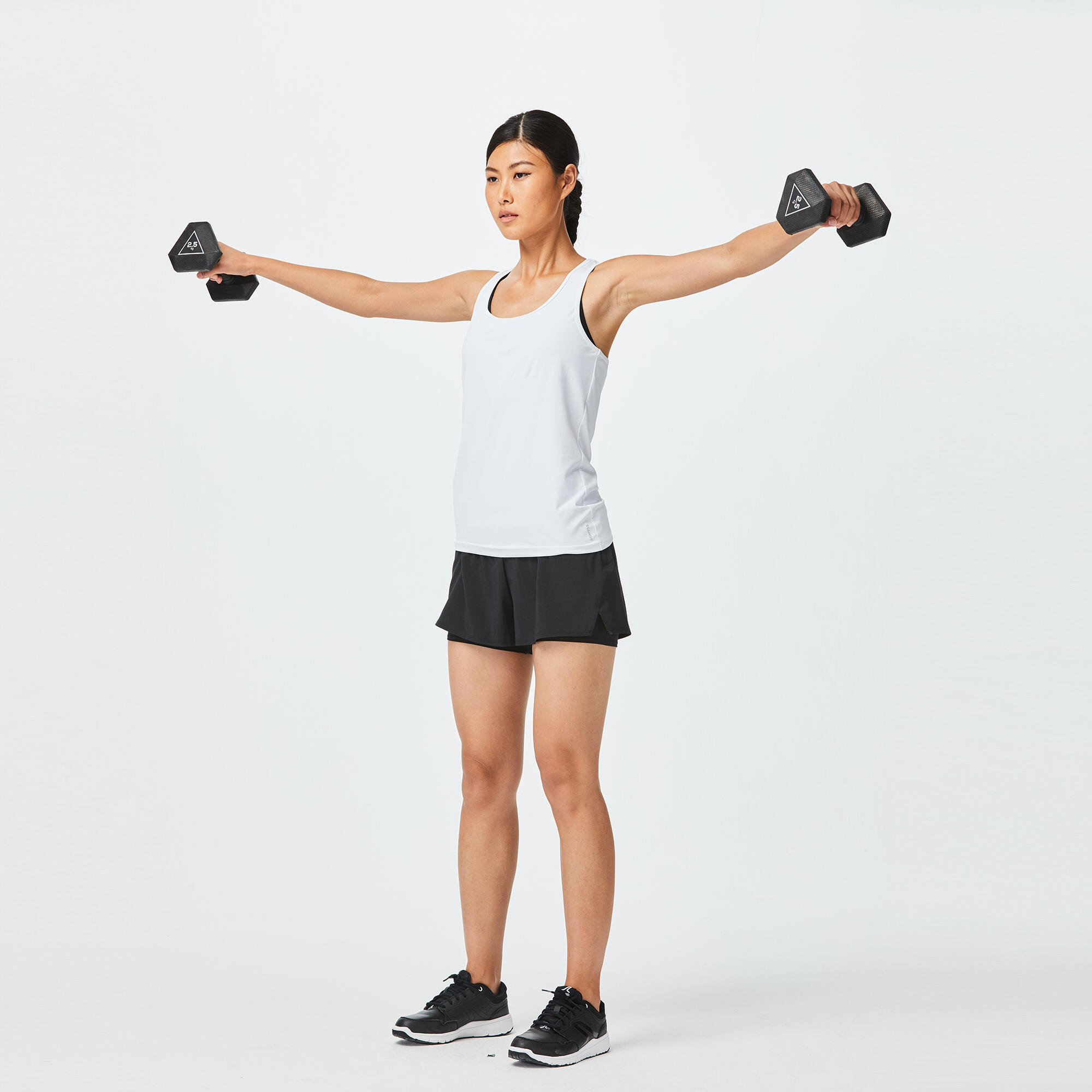Short pantalon corto fitness 2 en 1 Mujer Domyos negro 7/8
