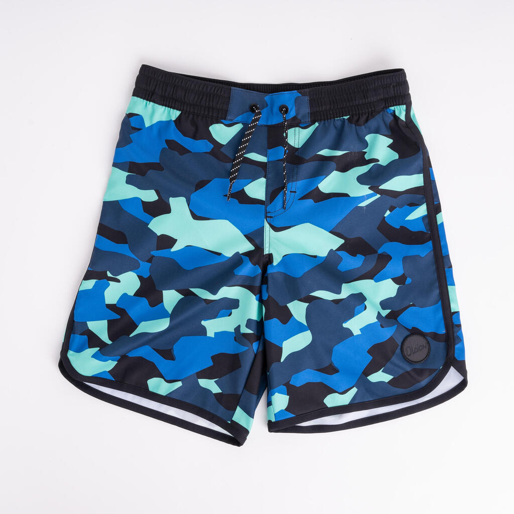 Boy's swim shorts - 500 brush lines blue