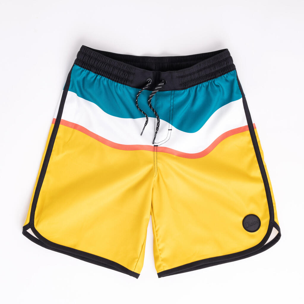 Boy's swim shorts - 500 brush lines blue