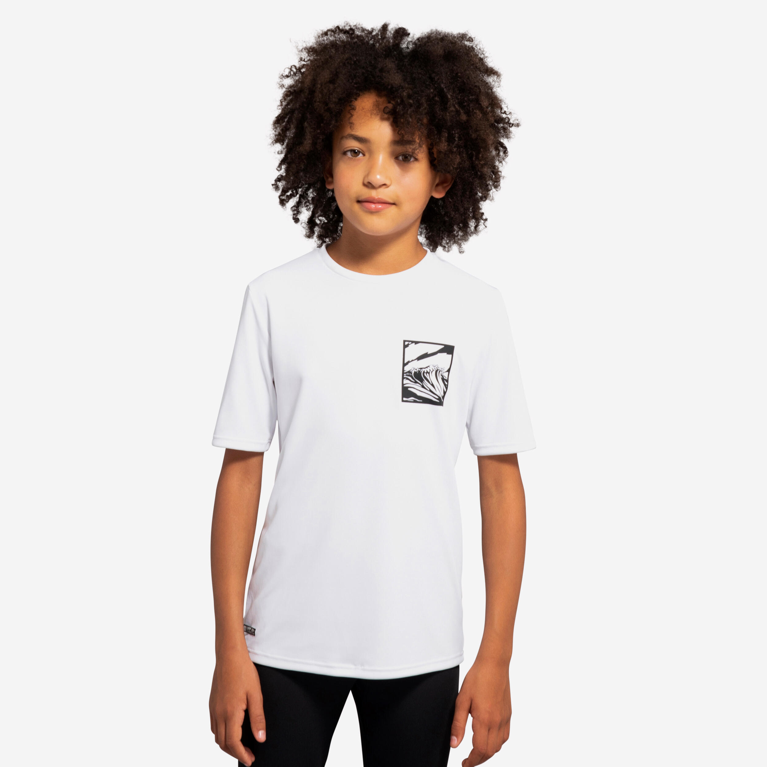 Tricou Anti-UV Surf 100 Negru/ Alb Copii