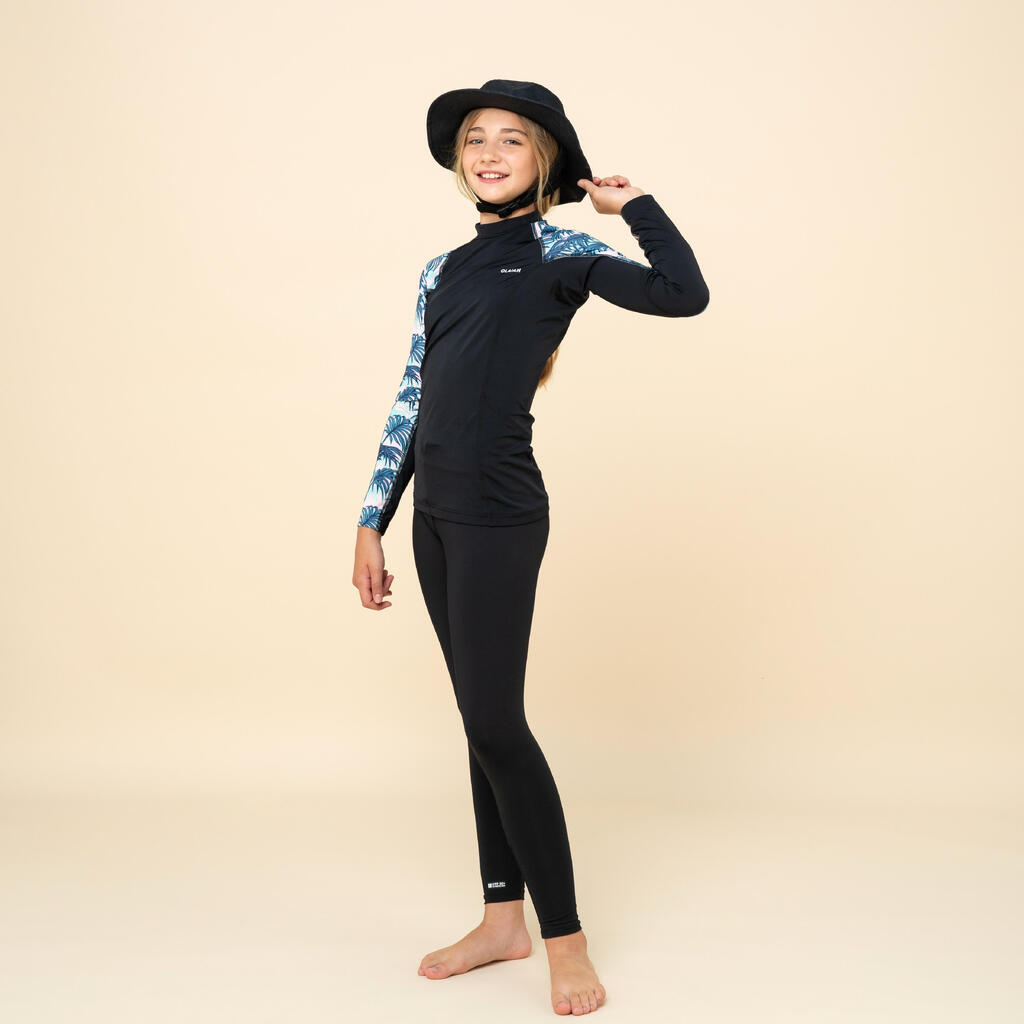 Girls’ anti-UV long-sleeved T-shirt - 500 Shiso black