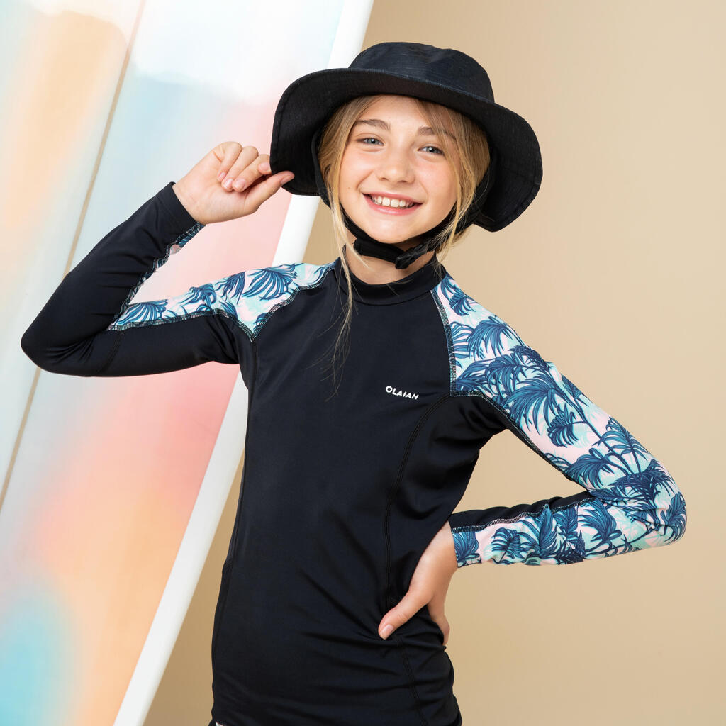 Dievčenské tričko s ochranou proti UV žiareniu 500 Shiso s dlhým rukávom čierne