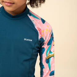 Girl's long sleeve sun top petrol peony