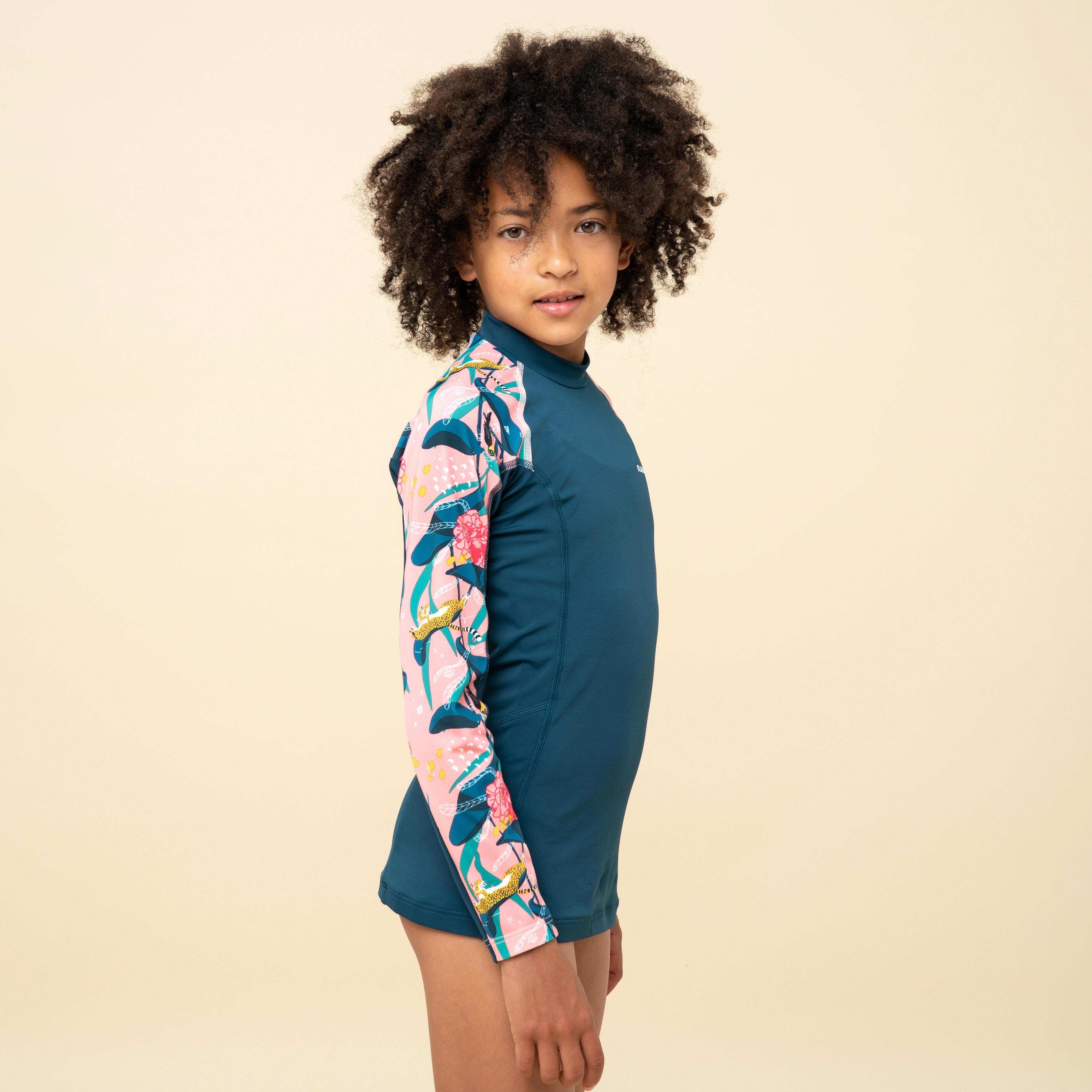 Girl's long sleeve sun top petrol peony 