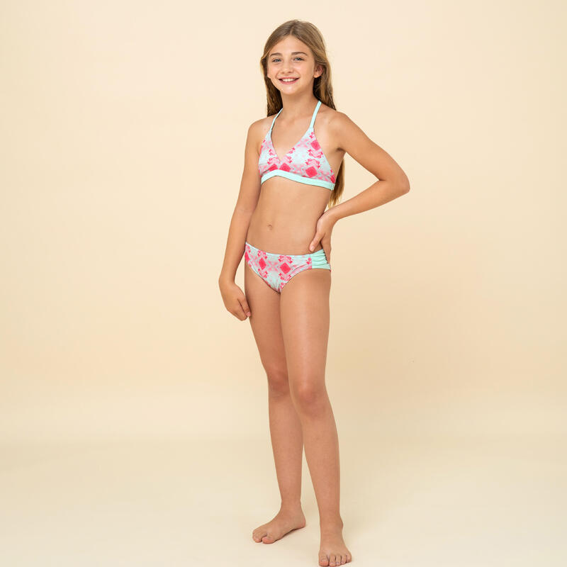 HAUT DE MAILLOT DE BAIN SURF FILLE TRIANGLE TURQUOISE ROSE BETTY 500