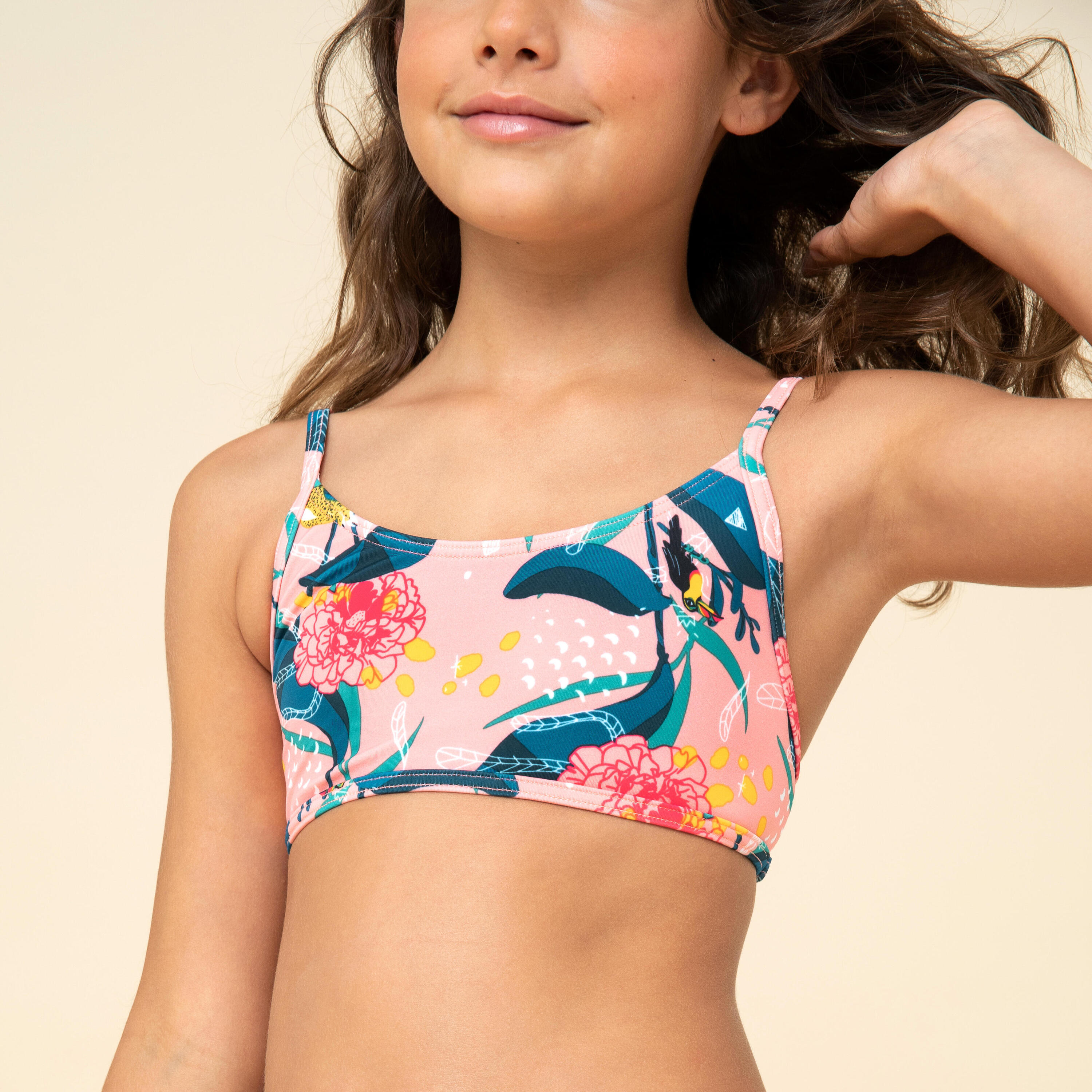 GIRLS’ SWIMSUIT CROP TOP 100 PINK 2/8