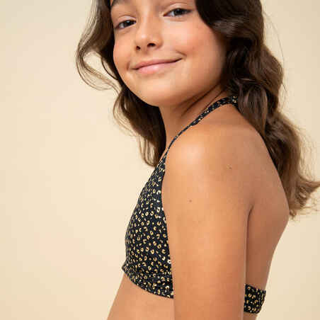 GIRLS’ SWIMSUIT TOP WITH COLLAR 100 - BLACK