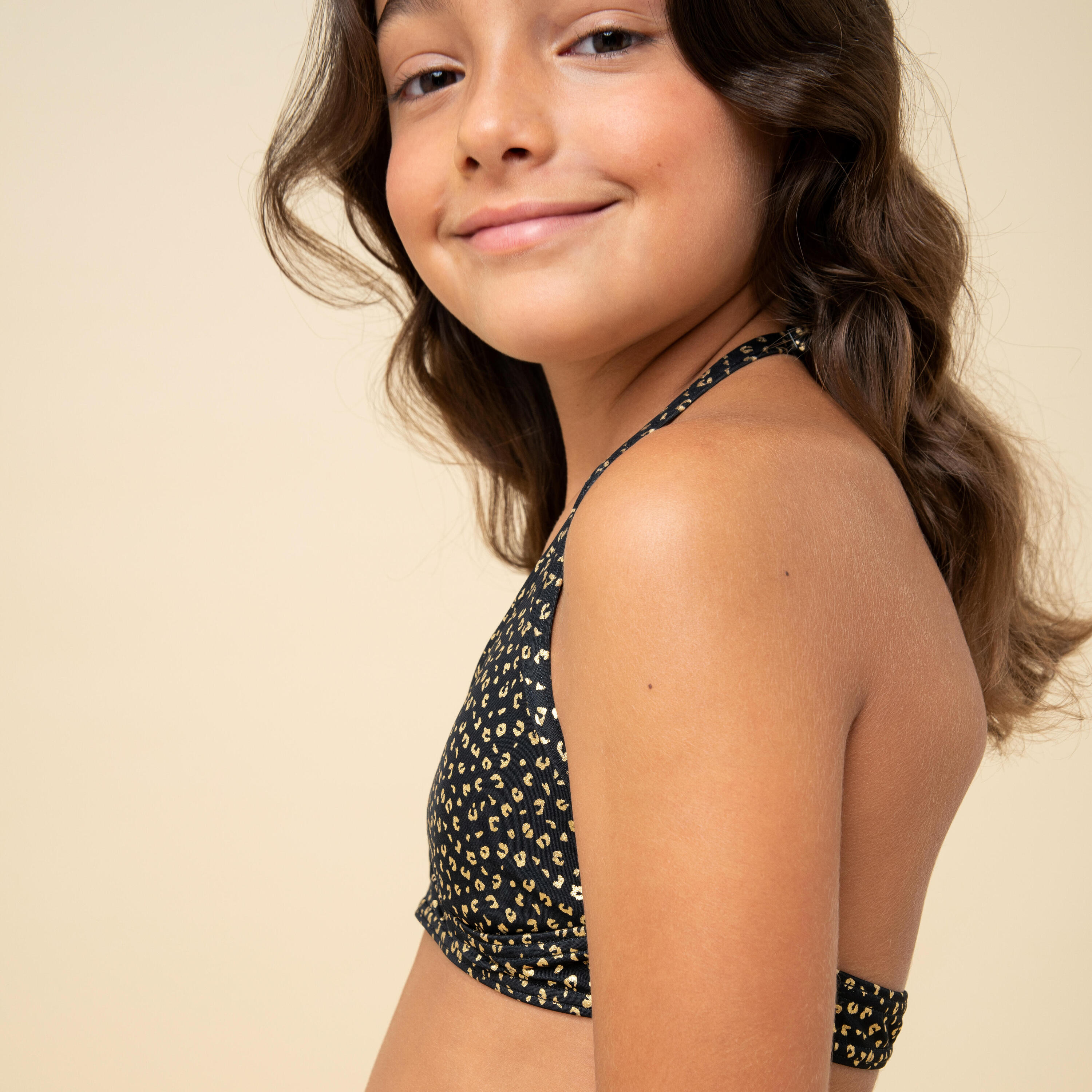 GIRLS’ SWIMSUIT TOP WITH COLLAR 100 - BLACK 4/10