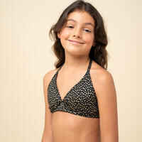 GIRLS’ SWIMSUIT TOP WITH COLLAR 100 - BLACK