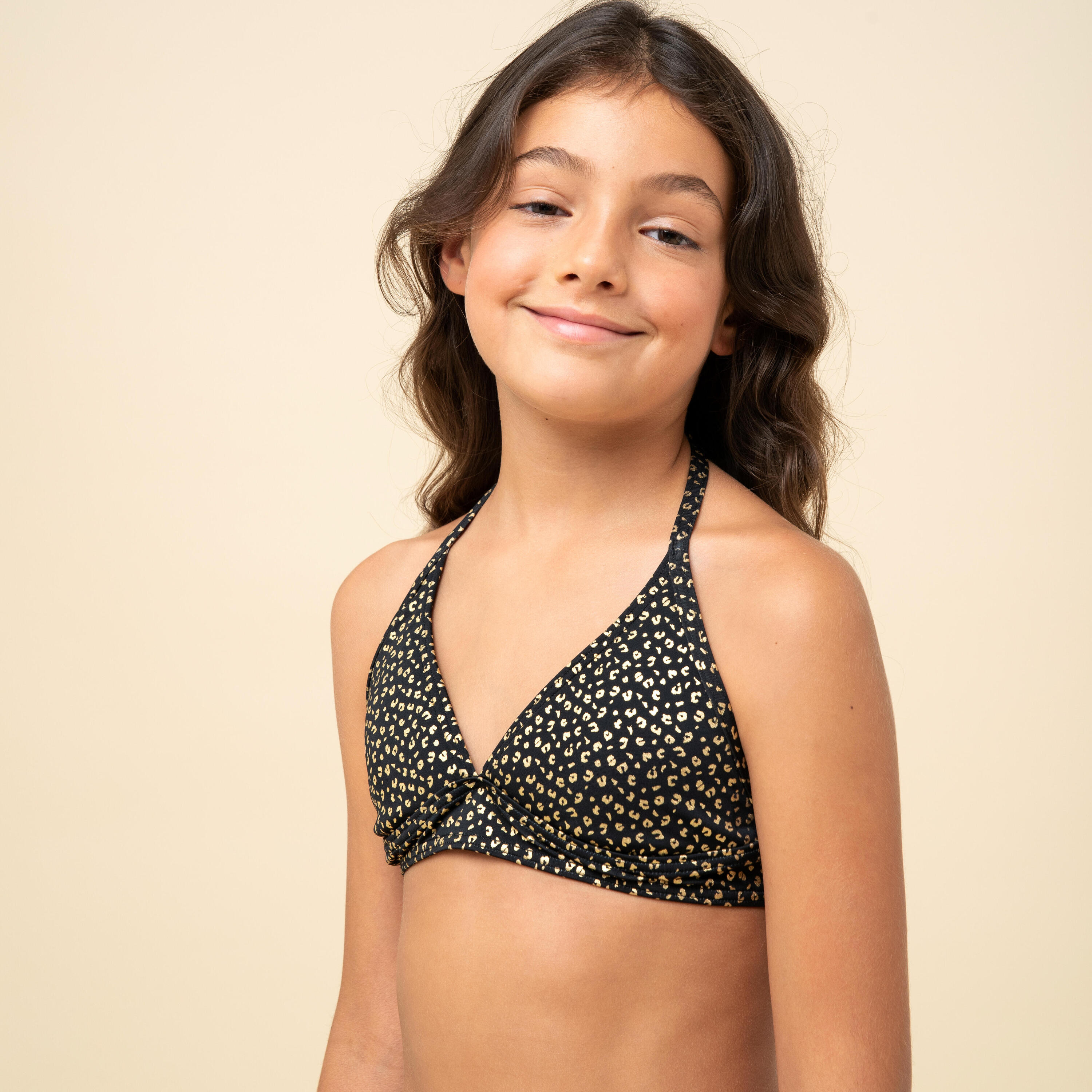 GIRLS’ SWIMSUIT TOP WITH COLLAR 100 - BLACK 3/10