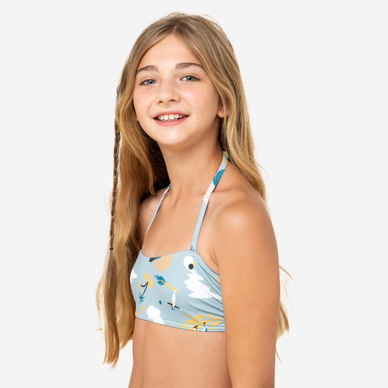 Lány bikinifelső szörfözéshez 100, kendő fazon, khaki