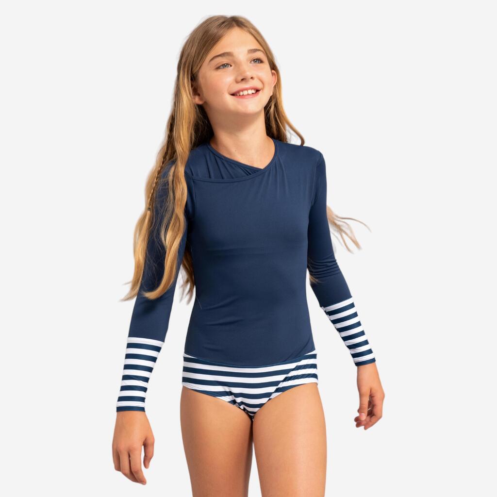 maillot 1 pièce manches longues fille MAYA bleu marine