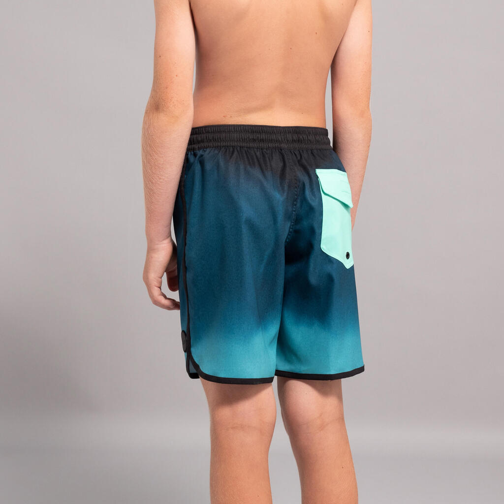 Boy's swim shorts - 500 brush lines blue