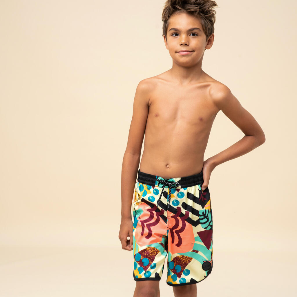 Boardshorts Kinder Jungen 500 Brush Lines blau