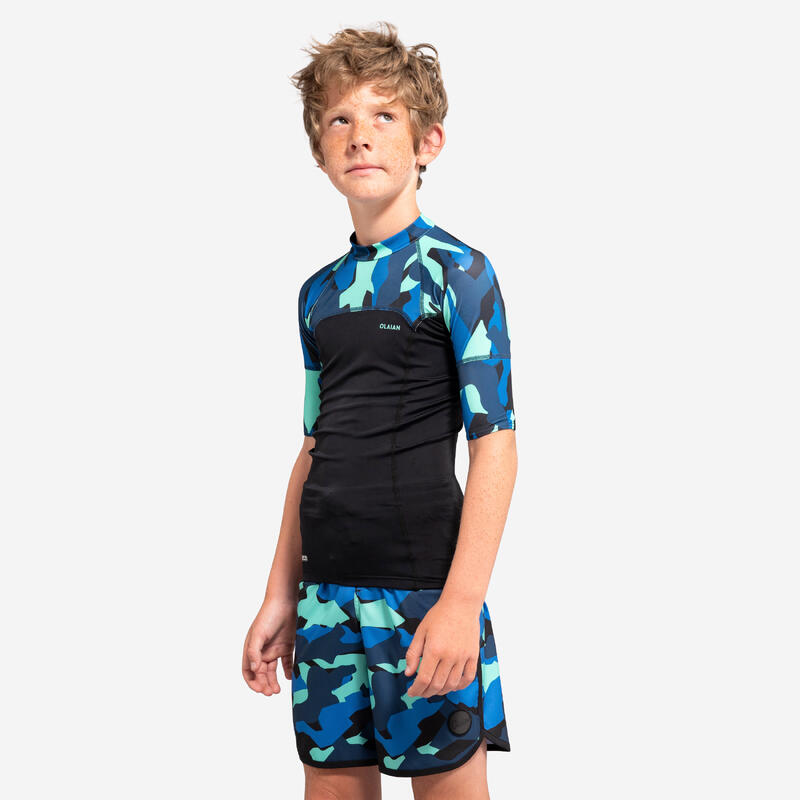 Costume mare ragazzo 500 GEOMETRIC CAMO lungo blu