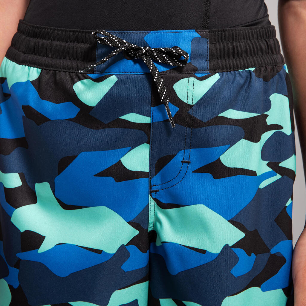 Boy's swim shorts - 500 brush lines blue